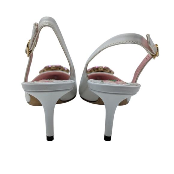 Dolce & Gabbana Jeweled Bellucci Floral Print Slingback Heels White and Pink 35 - Picture 3 of 16